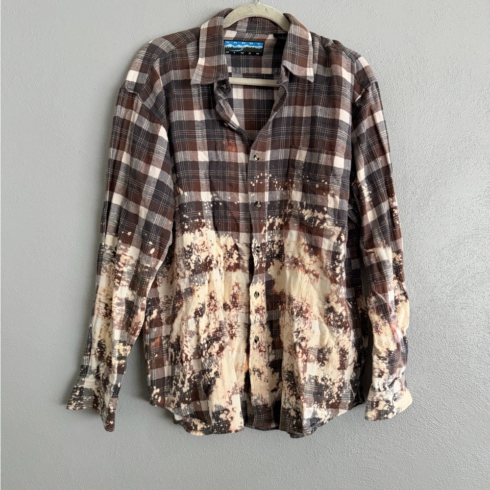 Sandy River Bleached Flannel Size Large Button Down DIY Custom Shirt